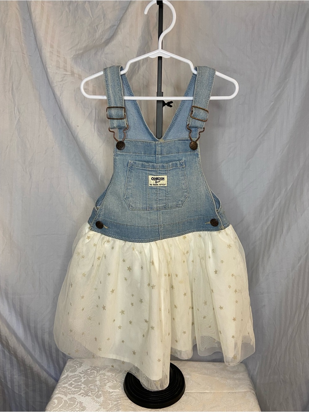 OshKosh B'gosh Light Blue Denim Dress with Cream Tulle Size 4T